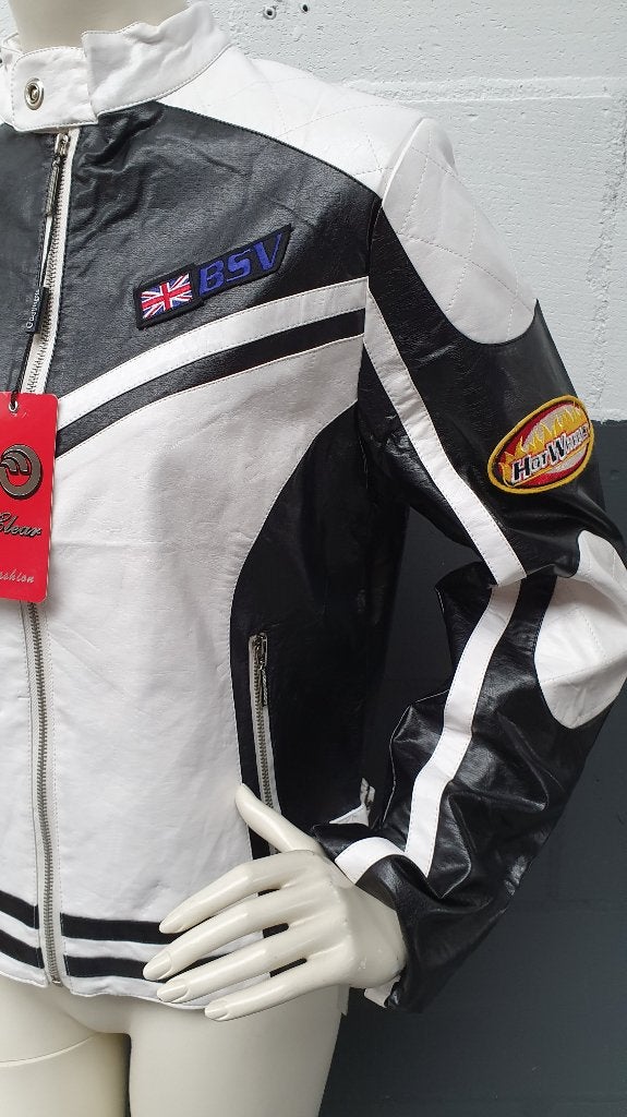 Stoer leren jasje, race jas, bikerjas. Zwart wit mt XXL. S24, Kleding | Dames, Tweedehands verkoop, Tweedehands verkoop, Zwart