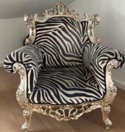 fauteuil in barokstijl zebra stof en zilver hout, Ophalen, Overige materialen, Minder dan 75 cm, Zo goed als nieuw