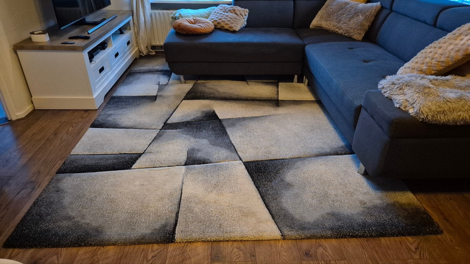Modern Vloerkleed 200x290cm - Grijs/wit, Ophalen, Gebruikt, Wit, 150 tot 200 cm