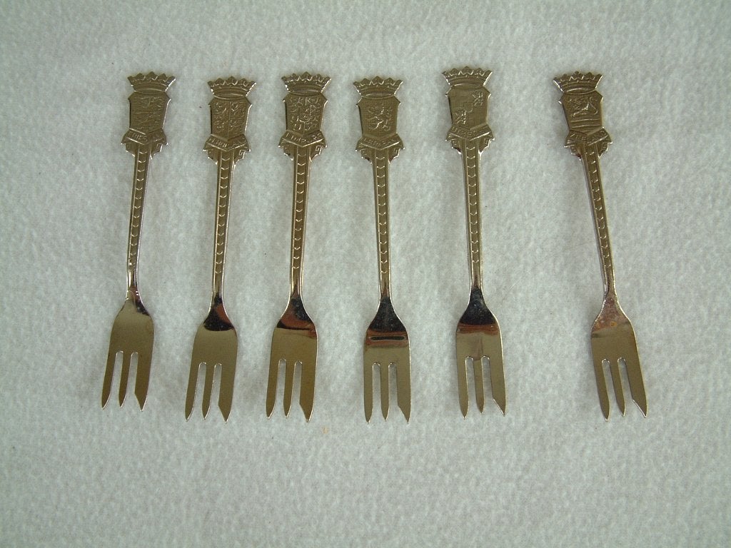 6 provincie wapen taartvorkjes, Antiek en Kunst, Antiek | Bestek, Ophalen of Verzenden