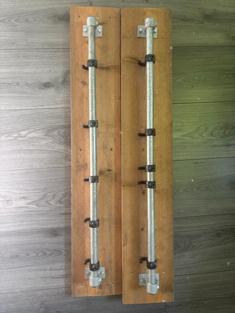 Steigerhouten kapstok met metalen buis en haken, Gebruikt, 150 tot 200 cm, Hout, Ophalen