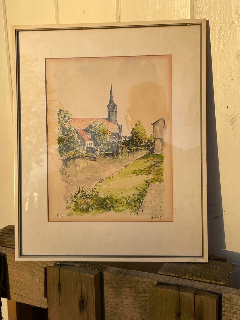 Kerk Krommenie aquarel, Antiek en Kunst, Ophalen of Verzenden
