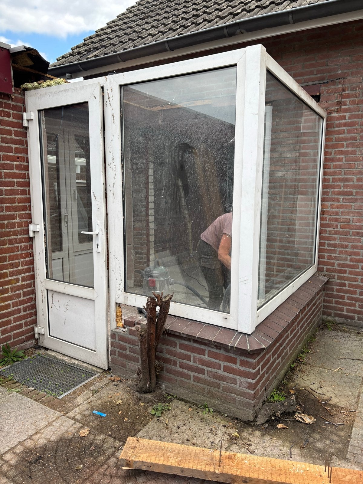Hoekopstelling buitenkozijnen met deur, Doe-het-zelf en Verbouw, Ophalen, Gevelraam of Ruit, Gebruikt, 160 cm of meer