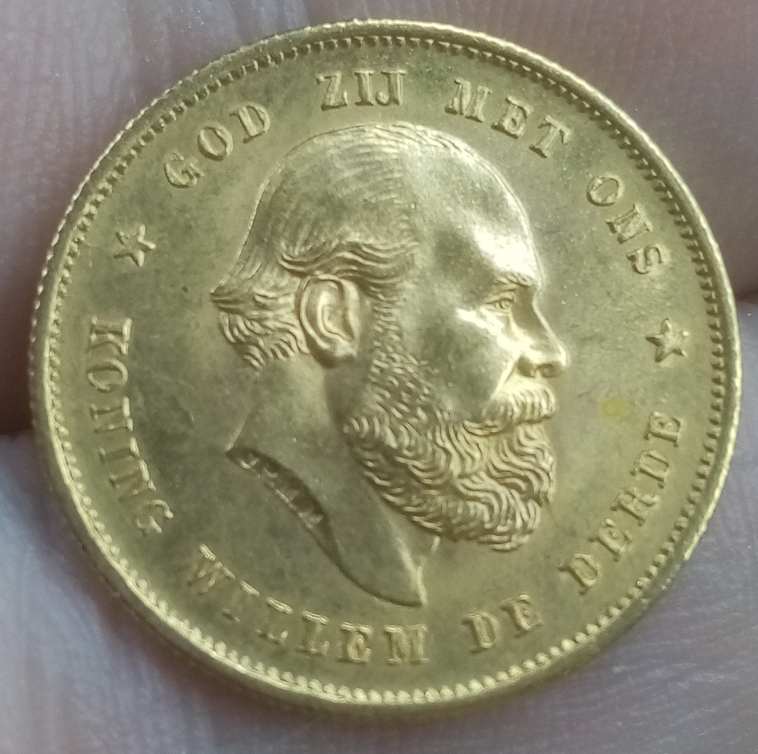 Gouden tientje koning Willem 3 uit 1889 oplage 200k mooie, Postzegels en Munten, Munten | Nederland, Koning Willem III, Losse munt