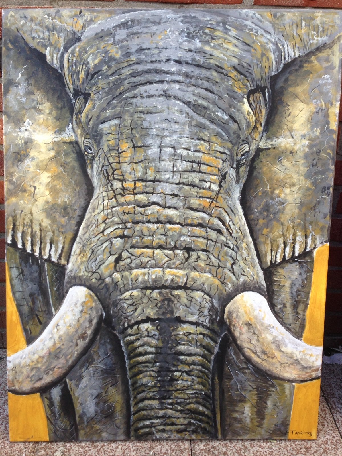 Indrukwekkend Olifant Schilderij - Acryl op doek, Antiek en Kunst, Acrylverf, Dieren, Textiel, Gelakt/vernis