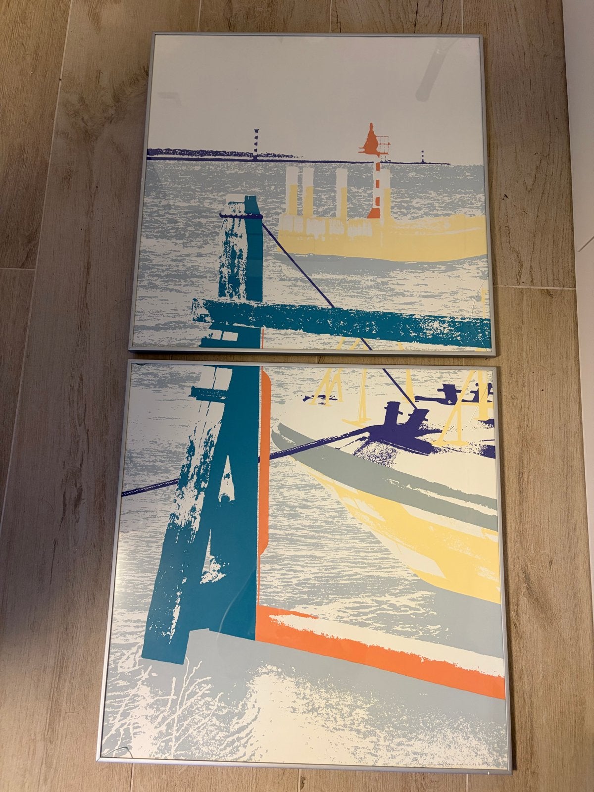 Set van 2 Zeefdrukken in Aluminium Frame - 66x66 cm, Antiek en Kunst, Ingelijst, Ophalen, Zeefdruk