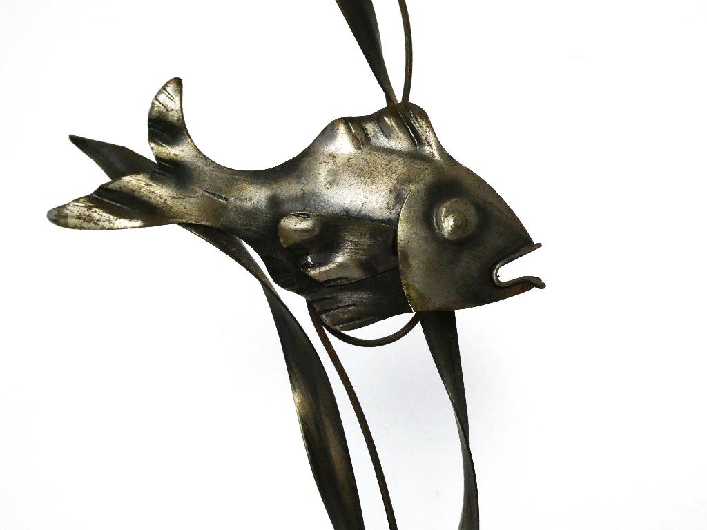Vintage vissen decoratie vissen in het riet sculptuur beeld, Ophalen of Verzenden