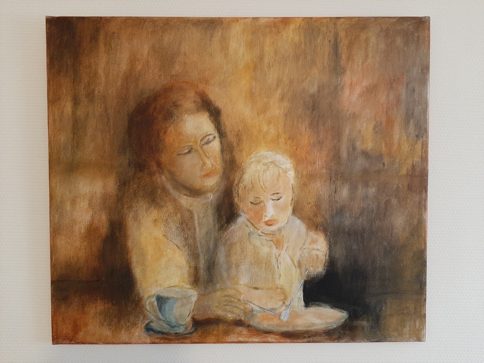 Schilderij moeder met kind, Ophalen of Verzenden