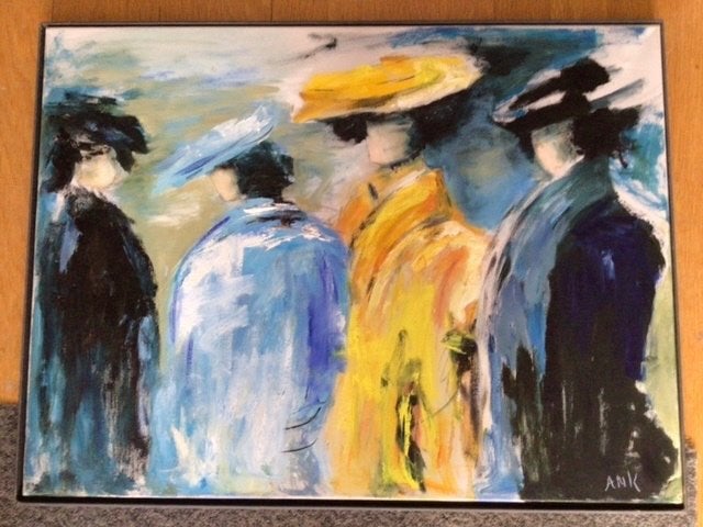 Impressionistische schilderij 4 vrouwen olieverf, Ophalen, Overige materialen, Olieverf, Figuren