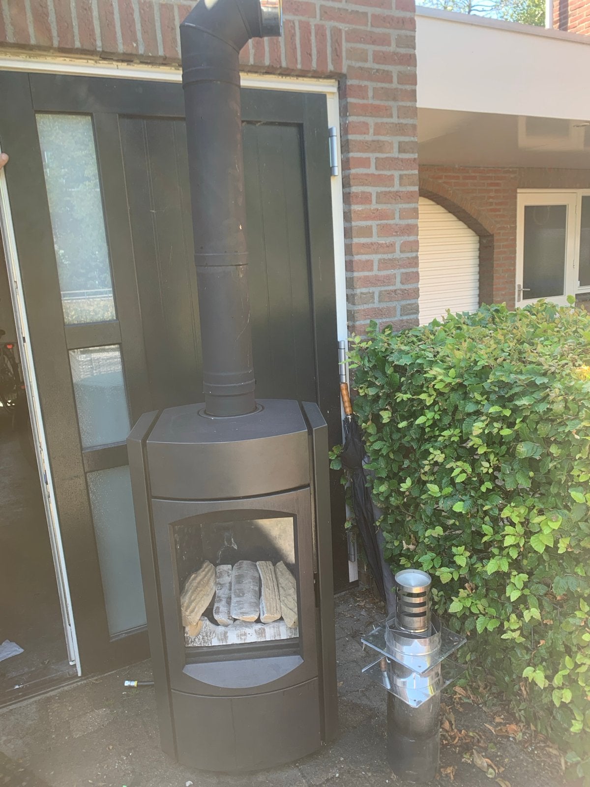 Gashaard met afvoerbuis en muurdoorvoer, Ophalen, Gebruikt, Vrijstaande haard, Gashaard