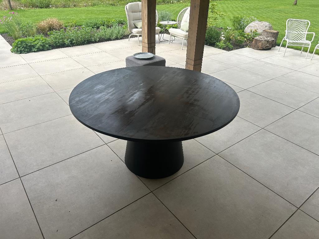 Ronde Eiken houten tafel 150cm, Ophalen, Gebruikt, Vijf personen of meer, 100 tot 150 cm