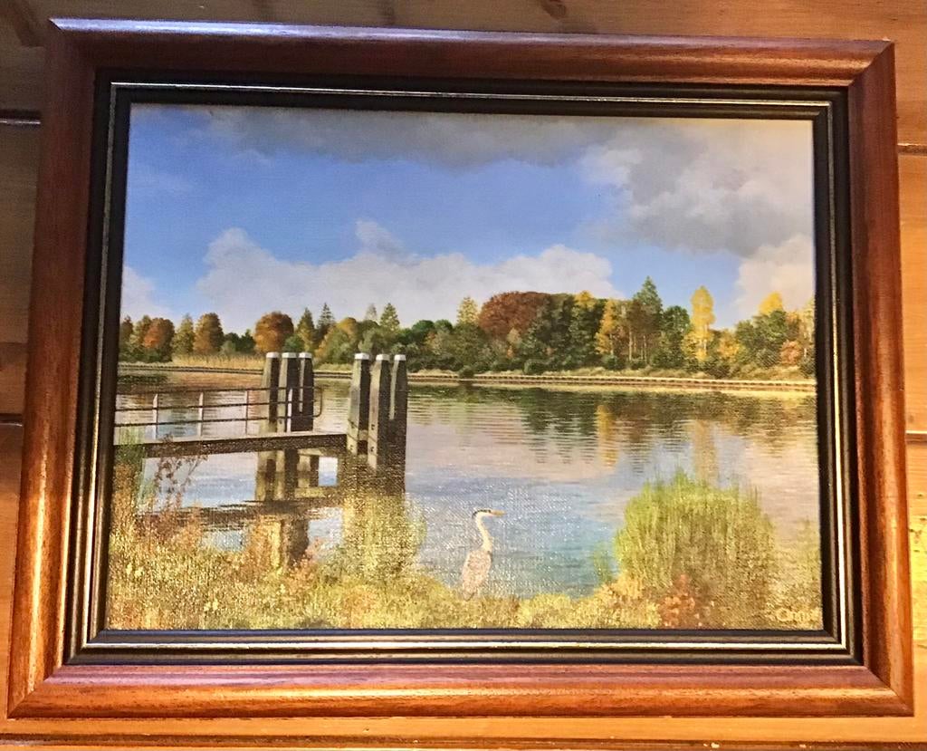 SCHILDERIJ — KANAAL HERFST 1994-—ANNIE KERKHOFS V.D.OUWELAND, Antiek en Kunst, Kunst | Schilderijen | Klassiek, Ophalen of Verzenden
