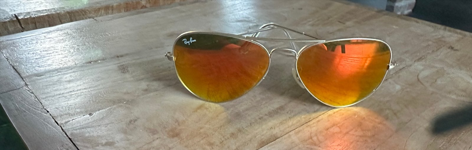 Leuke Ray-Ban Aviator Zonnebril met Oranje Glazen, Gebruikt, Zonnebril, Oranje, Ophalen of Verzenden