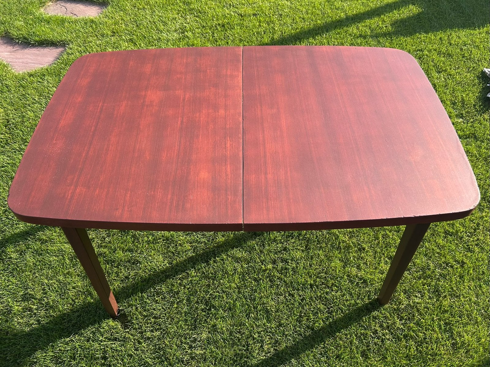 Vintage jaren ‘60 uitschuifbare eettafel, Gebruikt, 100 tot 150 cm, Vintage, Overige vormen