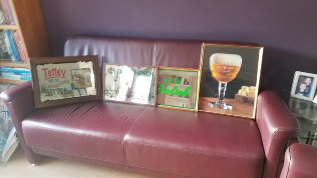 3 bierspiegels en 1ingelijste poster., Ophalen of Verzenden, Reclamebord, Plaat of Schild, Overige merken