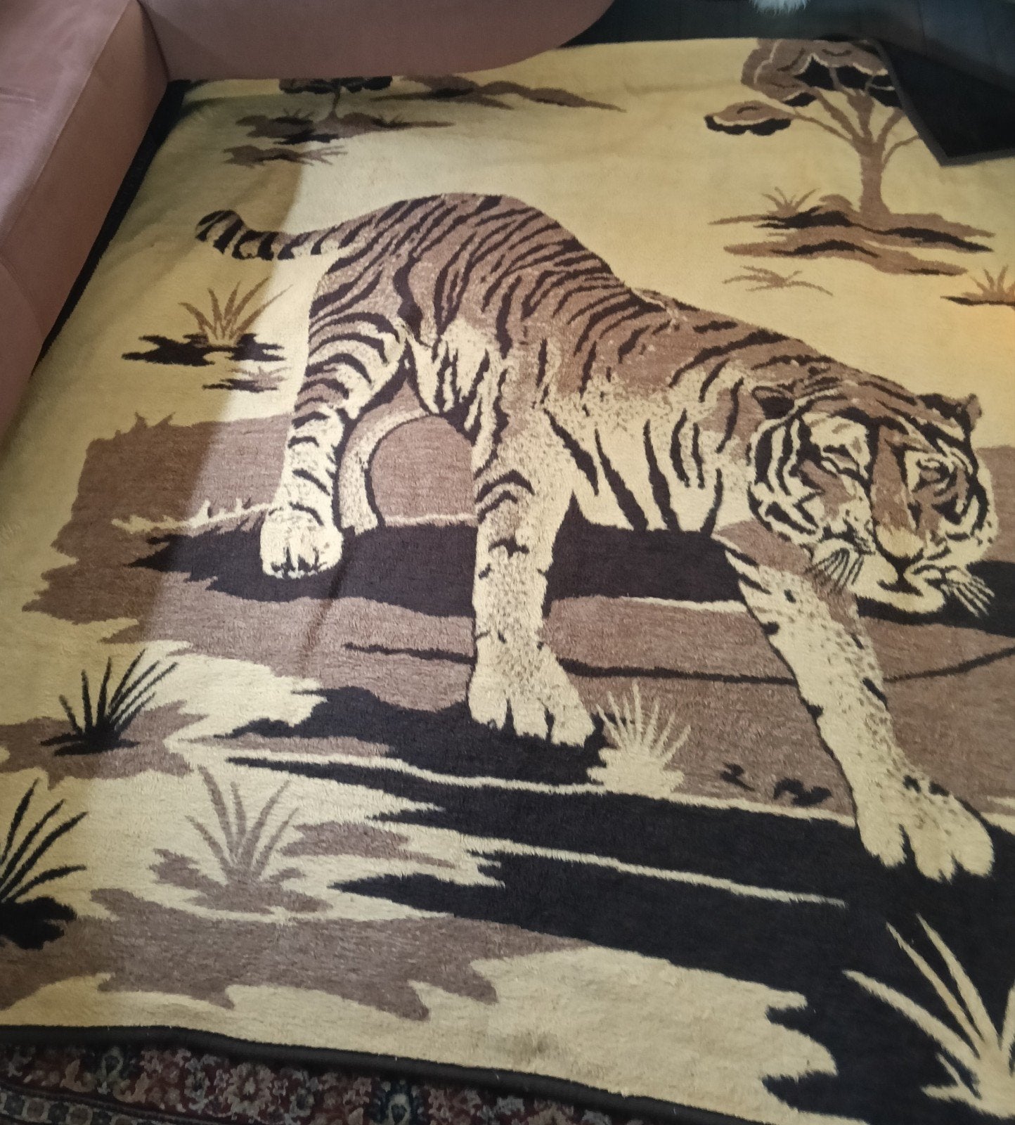 Vintage Tijger deken - 220 x 240 cm - Rookvrij, Huis en Inrichting, Geel, Gebruikt, Ophalen of Verzenden, Plaid