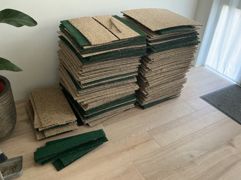 Tapijttegels ca 40 m2, Ophalen, Gebruikt, Groen, 75 m² of meer