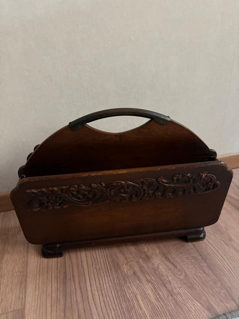 Vintage Houten Tijdschriftenrek met Handvat, Huis en Inrichting, Woonaccessoires | Krantenbakken en Lectuurbakken, Ophalen of Verzenden