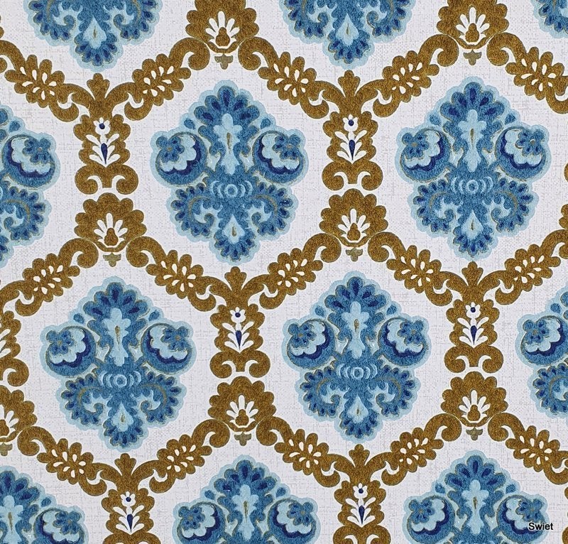   13188 Vintage barok behang  blauw dessin klassieker swiet, Ophalen of Verzenden, Bruin