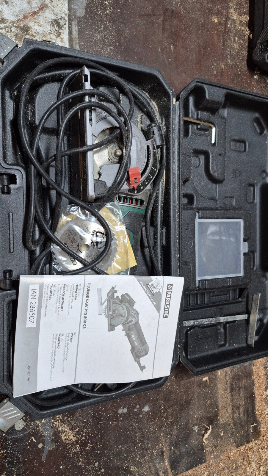 Parkside invalzaag PTS 500 C3 met accessoires, Doe-het-zelf en Verbouw, Ophalen, Minder dan 30 mm, Gebruikt, Invalzaag