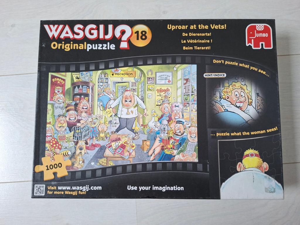 Wasgij Original 18: Uproar at the Vets! 1000 stukjes, Ophalen of Verzenden, 500 t/m 1500 stukjes, Gebruikt, Legpuzzel