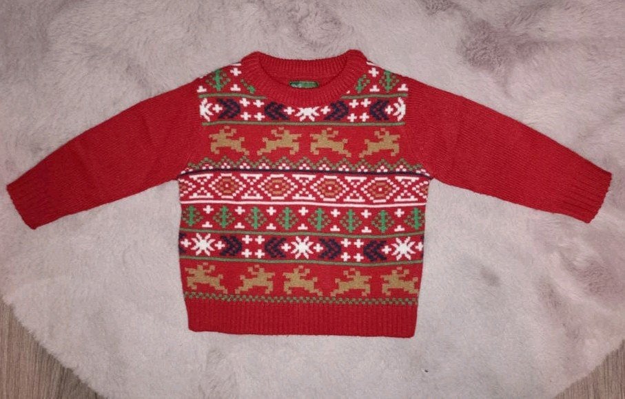 Kersttrui maat 68-74 - Rood met feestelijk patroon, Kinderen en Baby's, Ophalen of Verzenden, Zo goed als nieuw, Onbekend, Jongen of Meisje