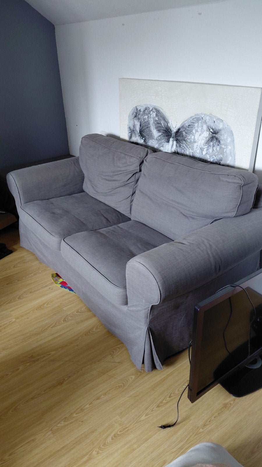 Grijze tweepersoonsbank met chaise longue, Ophalen, Gebruikt, 150 tot 200 cm, Tweepersoons