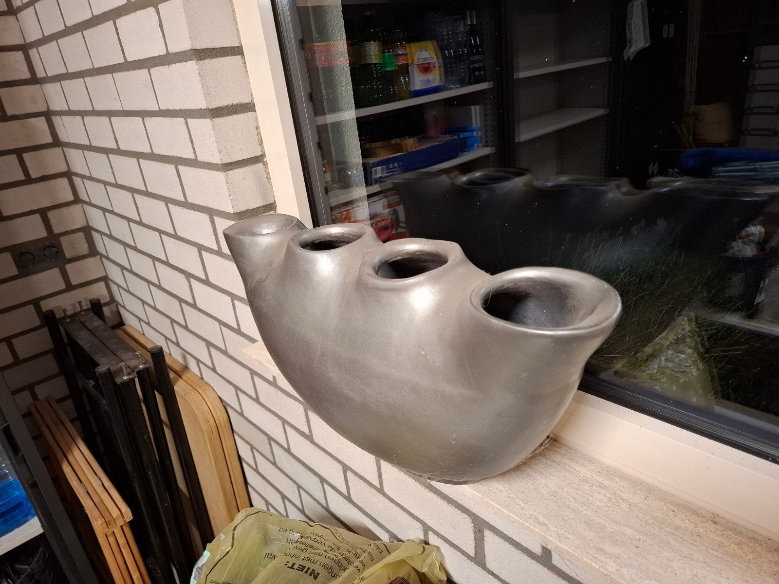 Grote grijze vaas met 4 gaten, 60x23x30cm, Huis en Inrichting, Ophalen, Gebruikt, Grijs