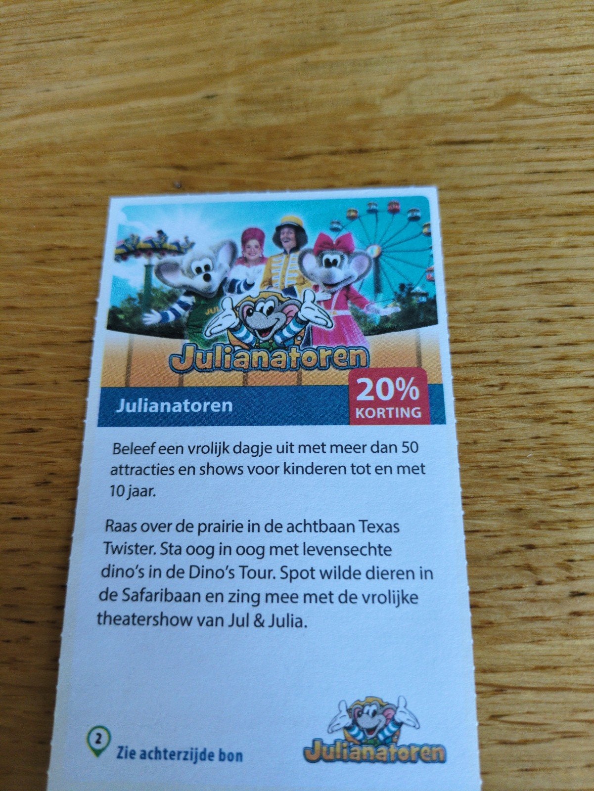 Kortingsbon voor de Koningin Julianatoren, 20% korting, Drie personen of meer, Kortingskaart