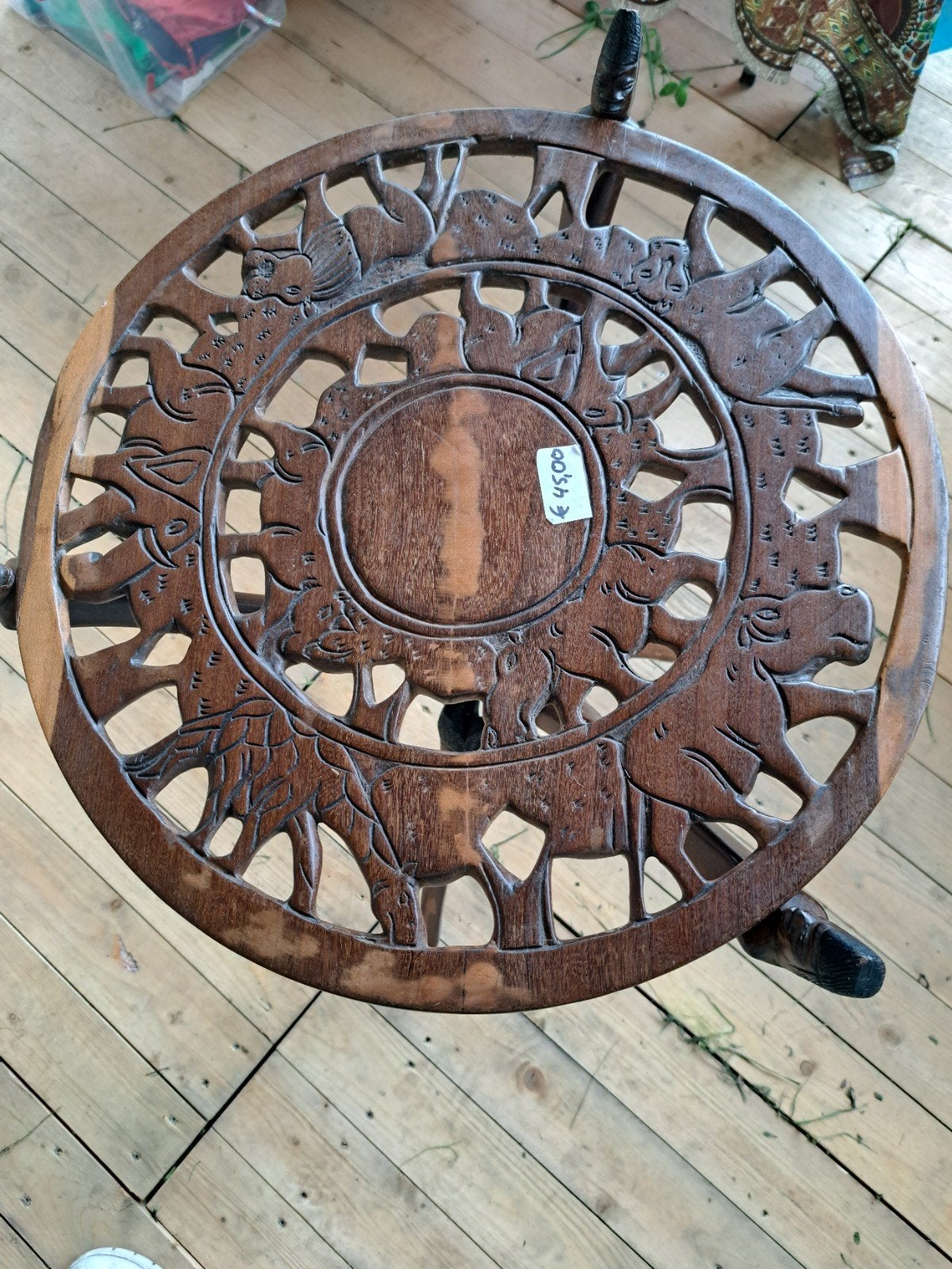 Houten bijzettafel 2 delig uit Afrika, Ophalen of Verzenden, Rond, Minder dan 55 cm, 45 tot 60 cm