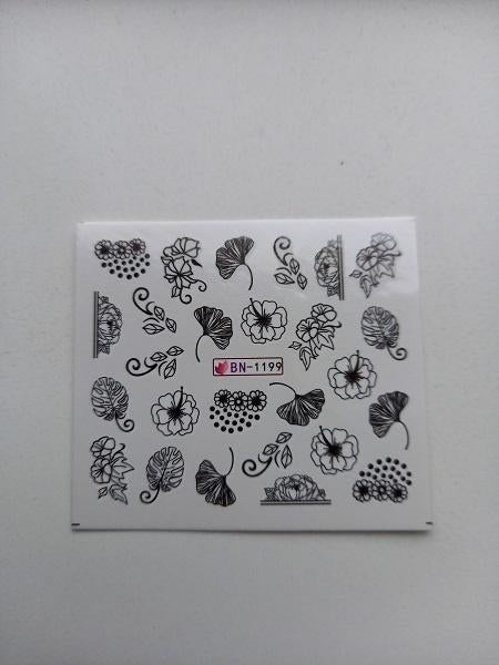 Velletje nagel water decals stickers BN-1199 bloemetje zwart, Verzenden, Zwart, Nieuw, Handen en Nagels