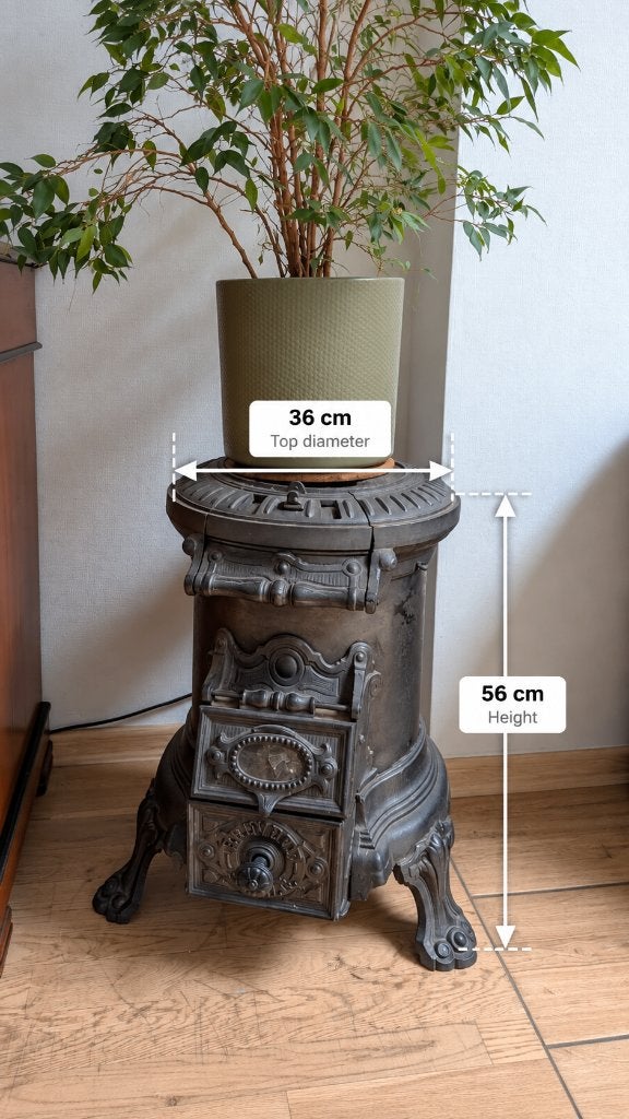 Sierlijke gietijzeren kachel – decoratief, Ophalen, Potkachel, Gebruikt, Vrijstaand