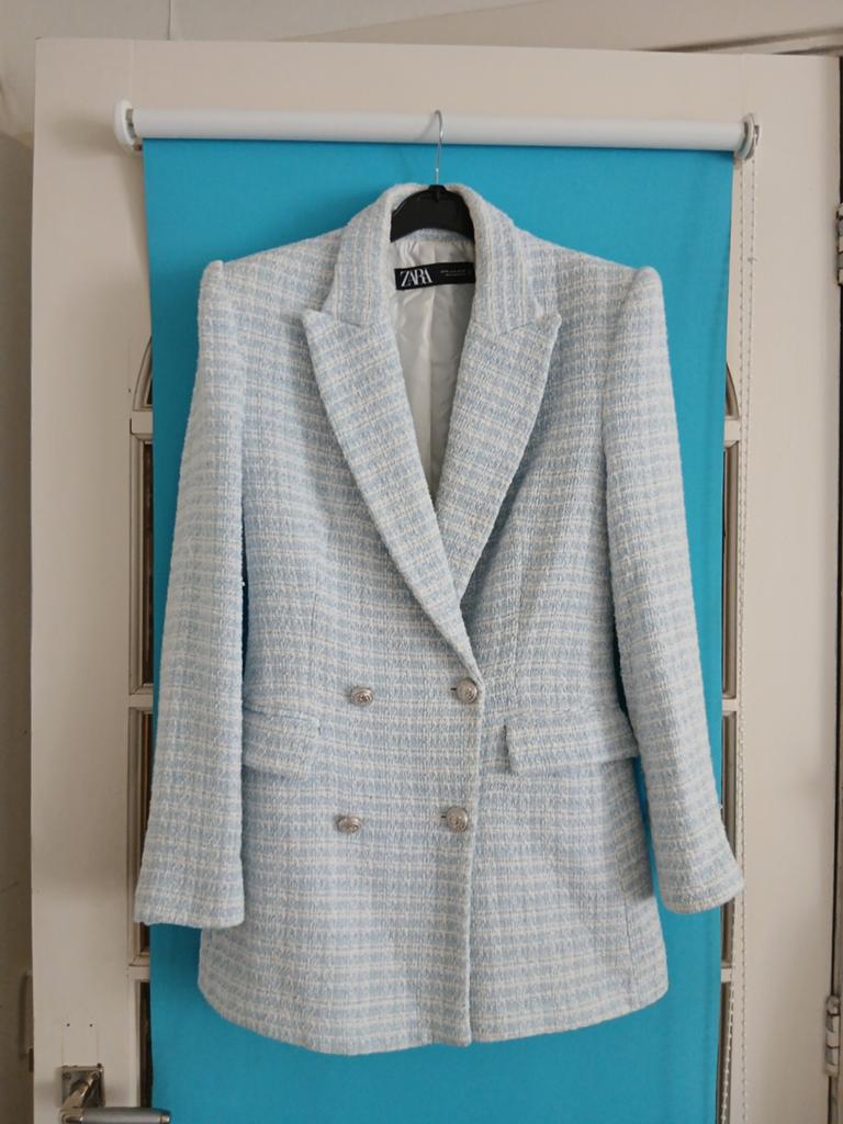 Blauw/witte Blazer Maat M Zara, Ophalen of Verzenden, Zo goed als nieuw, Maat 38/40 (M), Blauw