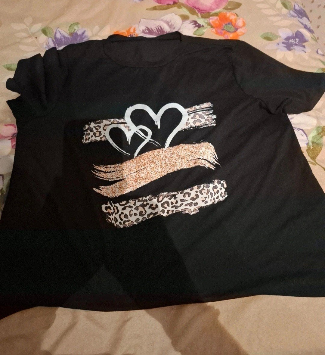 Shein Curve T-shirt 1XL met luipaardprint en hartjes, Zwart, Maat 46/48 (XL) of groter, Ophalen of Verzenden, Zo goed als nieuw