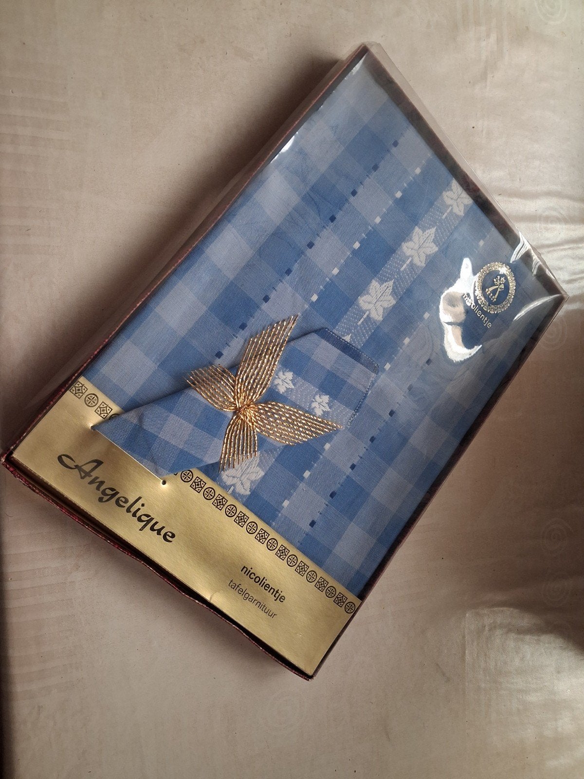 oma's vintage nieuw tafelkleed met 4 servetten, Ophalen, Blauw, Nieuw, Rechthoek