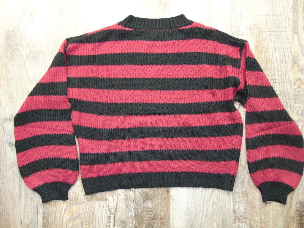 Trui kersen rood / zwart gestreept maat XS truitje, Ophalen of Verzenden, Zo goed als nieuw, Maat 34 (XS) of kleiner, Rood
