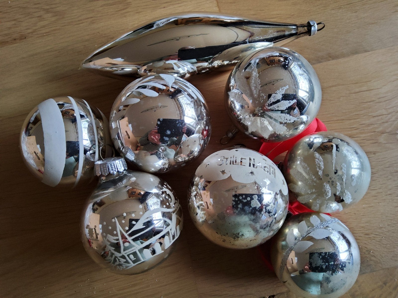 Vintage zilveren glazen kerstballen druppel kersthanger, Ophalen of Verzenden