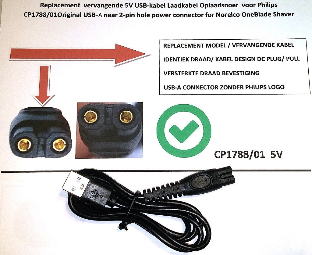 Replacement CP1788-01 OneBlade Shaver USB 5V Kabel Adapter, Ophalen of Verzenden, Nieuw