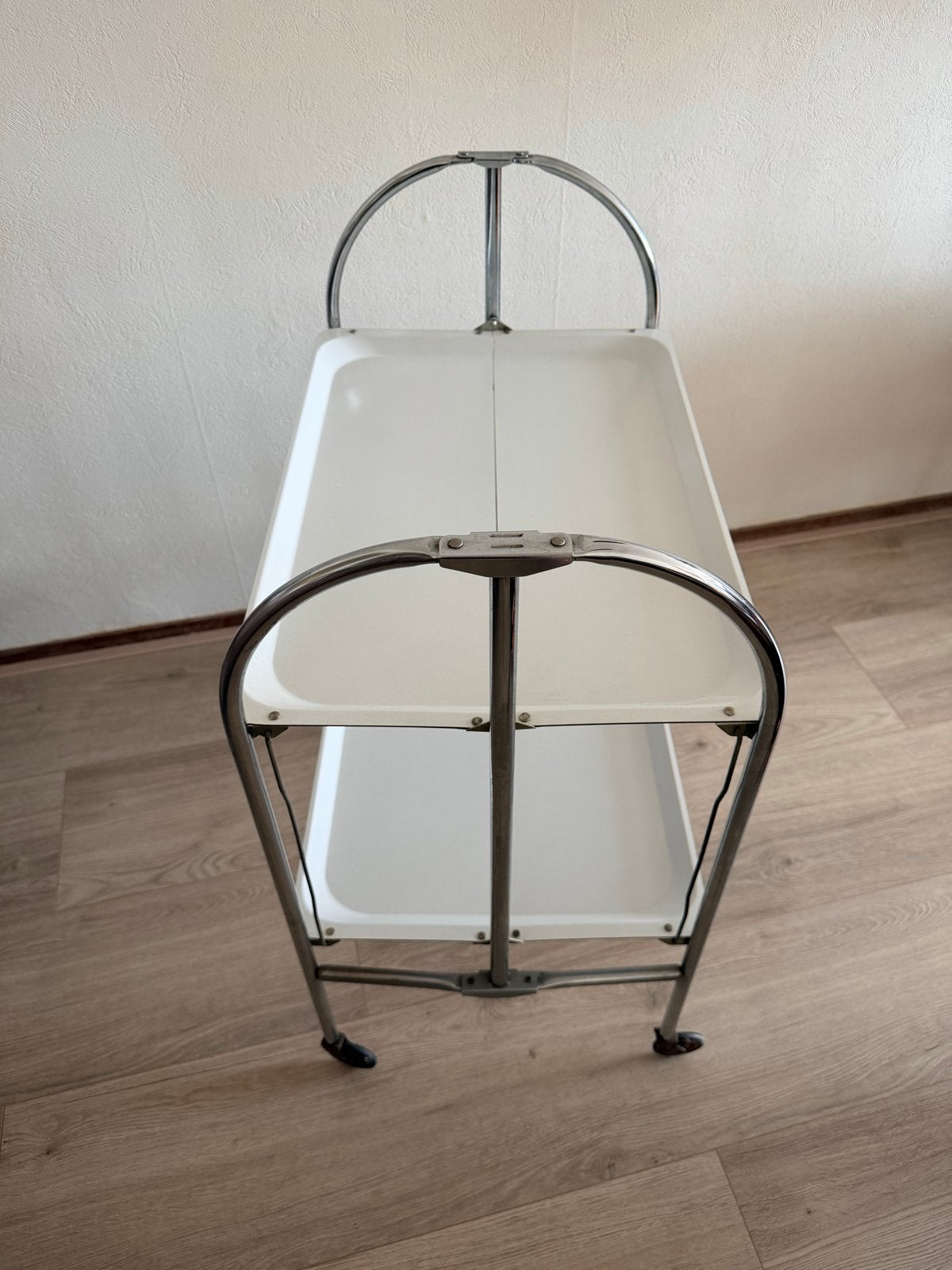 Vintage opvouwbare serveerwagen/theewagen, chroom en wit, Ophalen of Verzenden, Huis en Inrichting