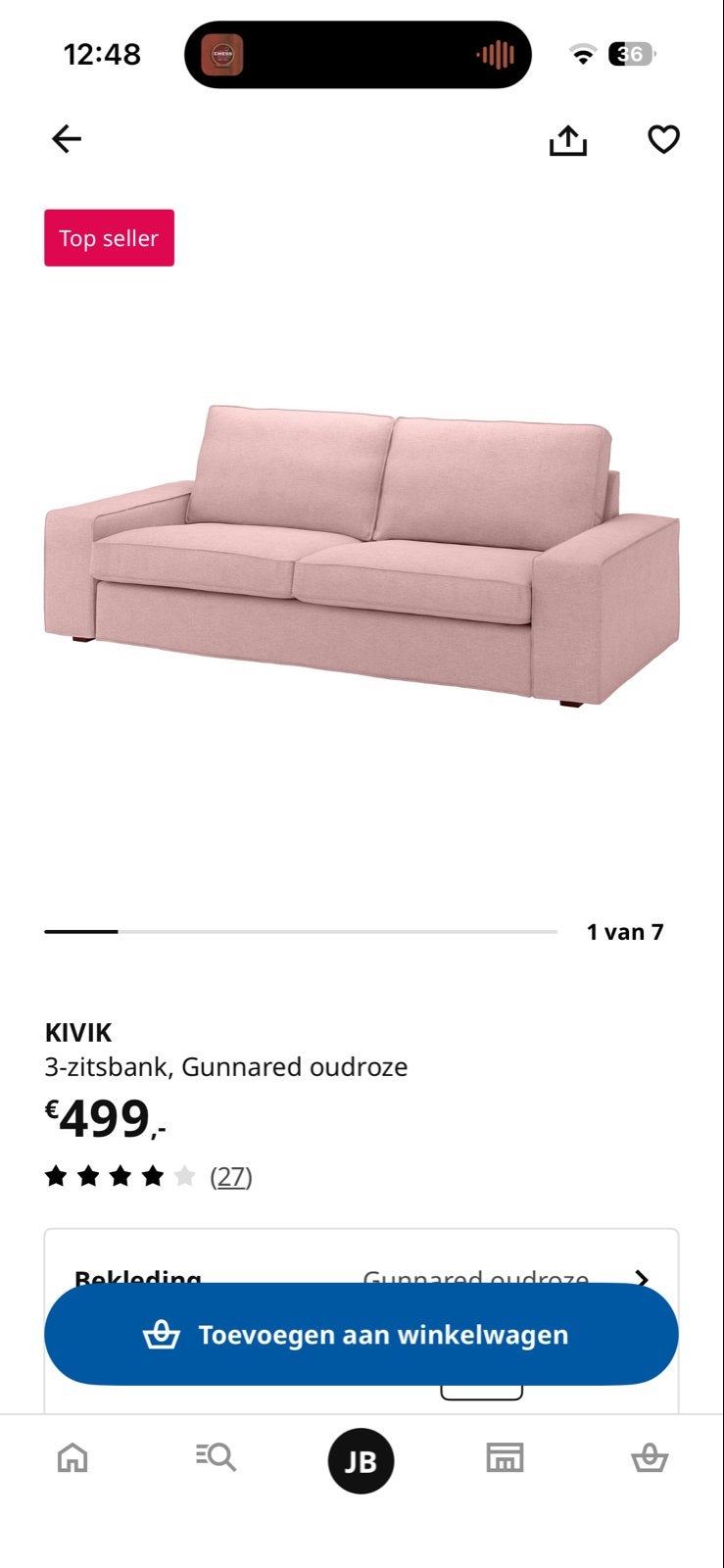 IKEA KIVIK 3-zitsbank oudroze + extra zandkleurige hoes, Ophalen, Gebruikt, Driepersoons, 75 tot 100 cm