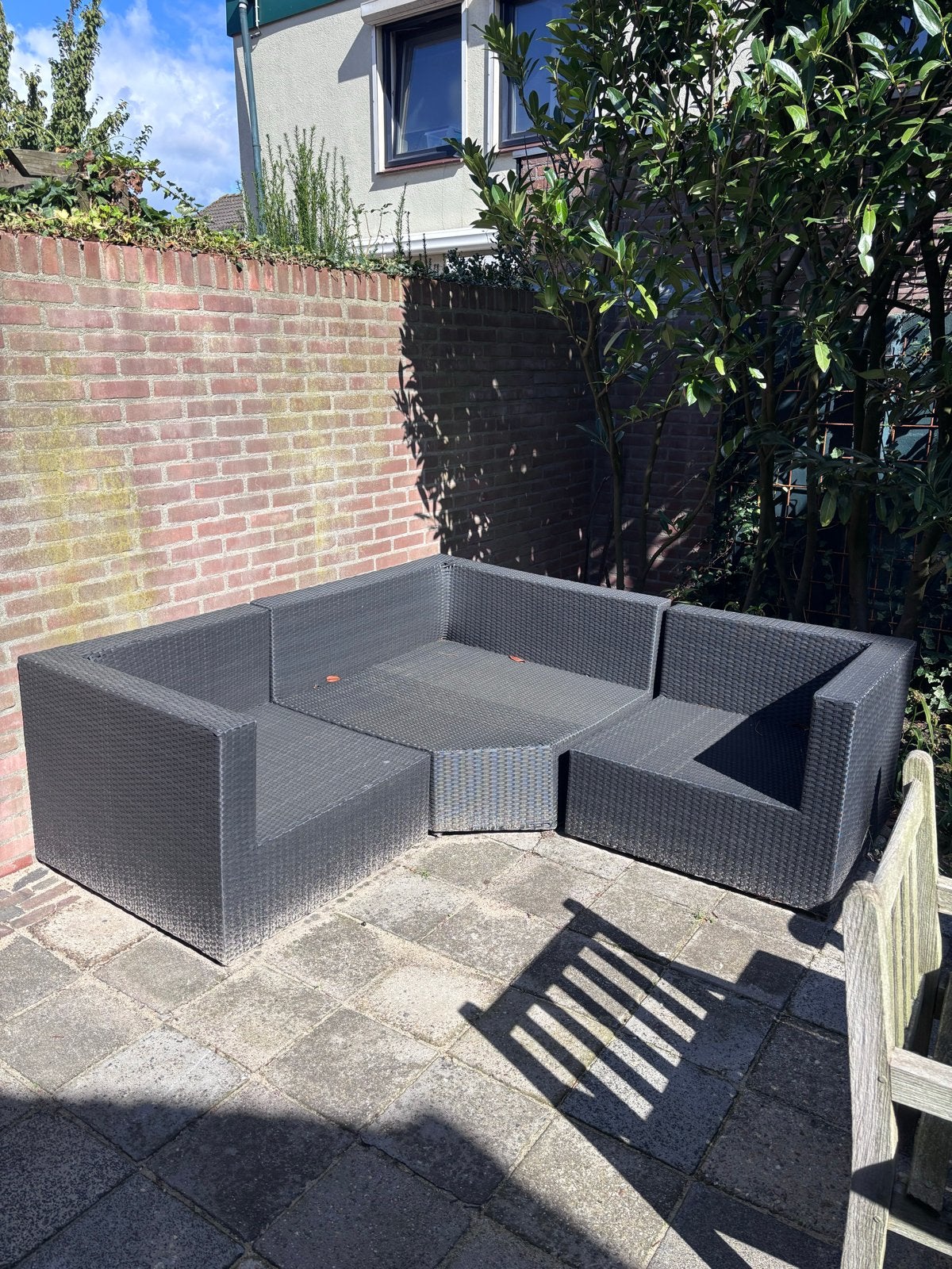 Gratis af te halen: Tuinset met kussens (210x210 cm), Tuin en Terras, Ophalen, 5 zitplaatsen, Gebruikt, Wicker