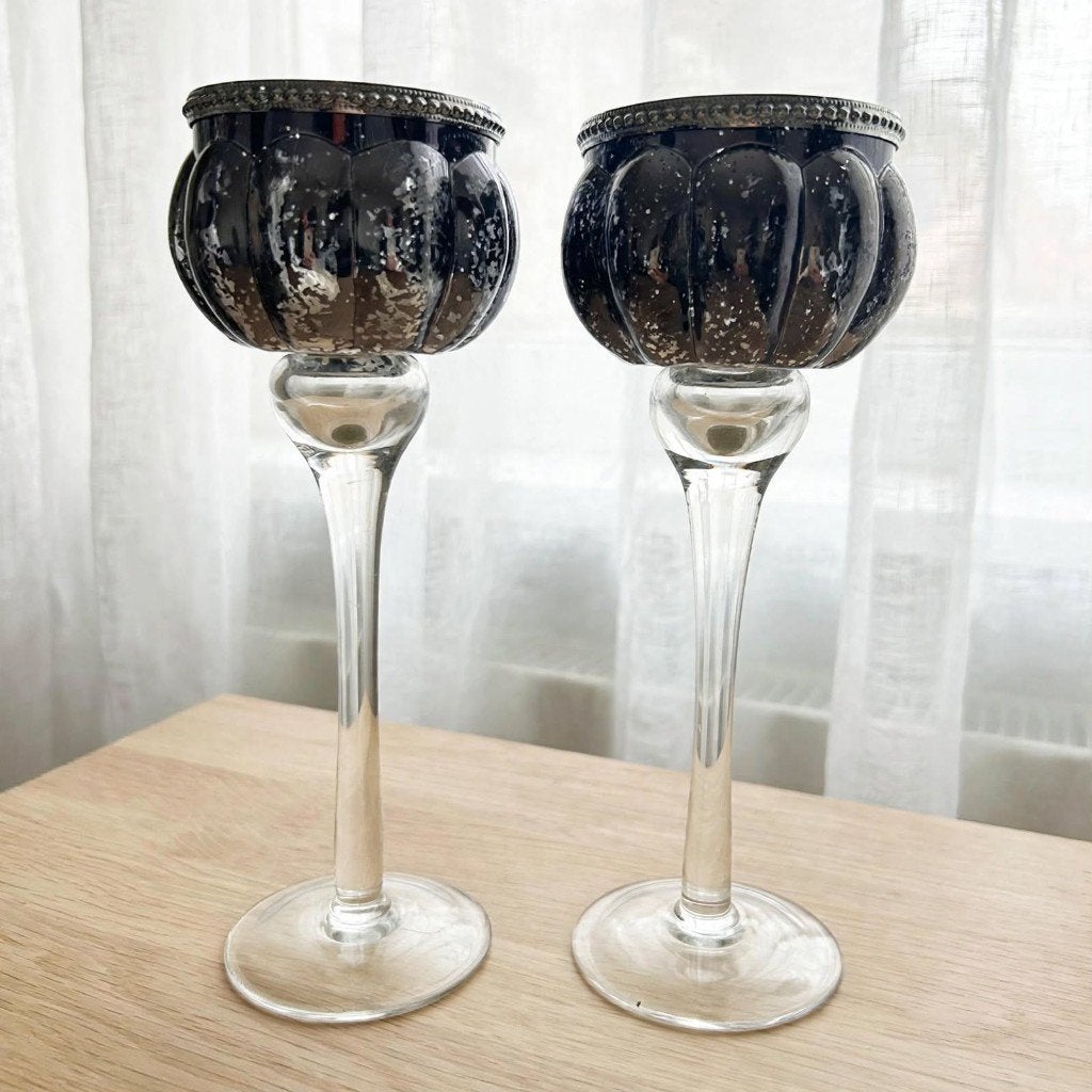 Set van 2 Hoge Windlichten op Voet 27cm, Overige merken, Ophalen of Verzenden, 27 cm, Kandelaar