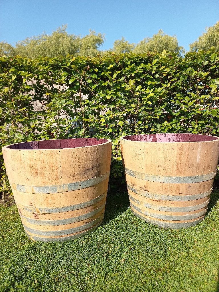 Sigaarmodel Wijnvat Eikenhouten Plantenbak 137,5L en 150L, Tuin en Terras, Bloembakken en Plantenbakken, Ophalen, Rond, Balkon