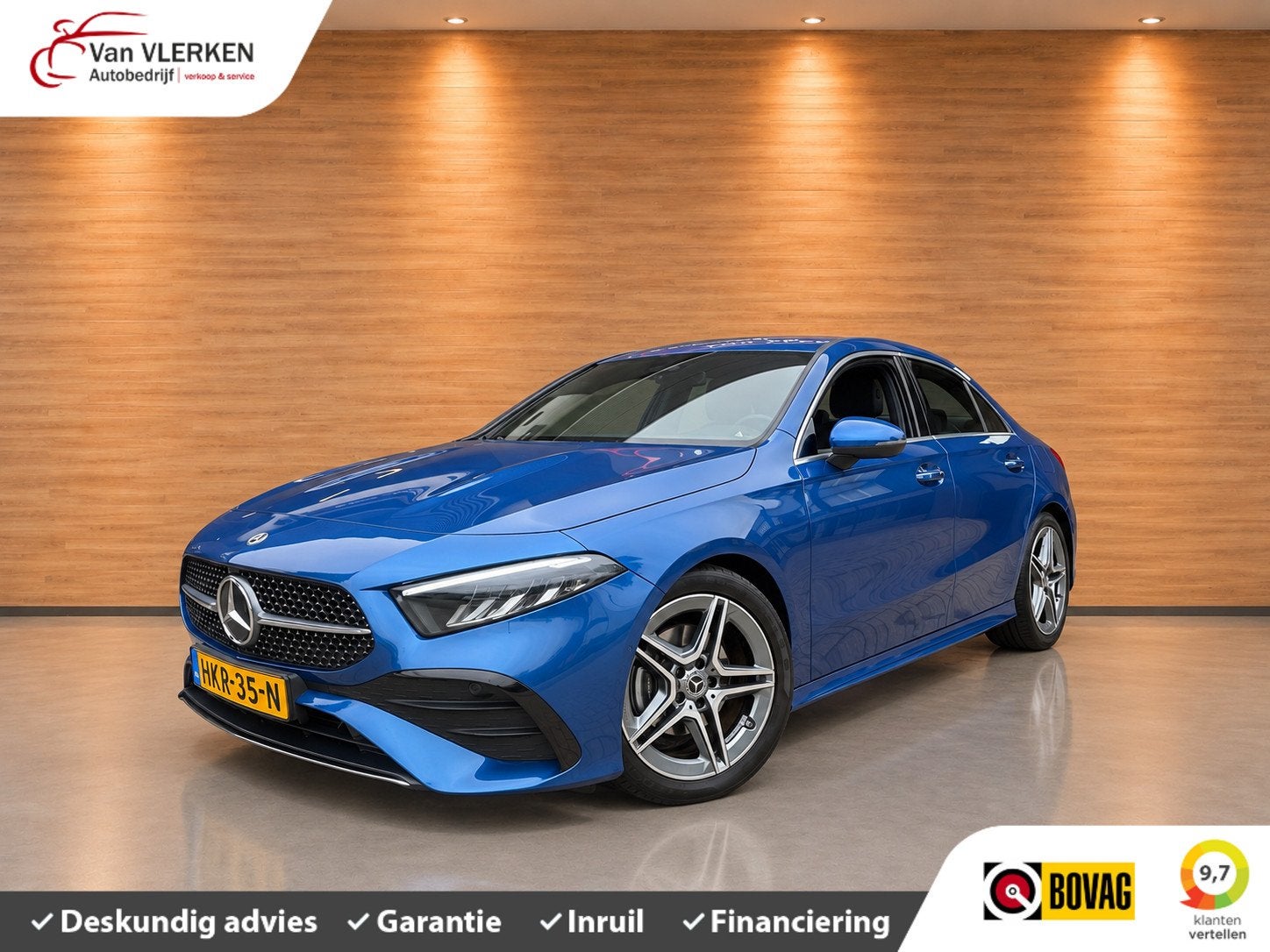 Mercedes A-klasse 200 AMG Line ADAPTIVE CRUISEC., Auto's, Gebruikt, Met garantie (alle), Blauw, 163 pk
