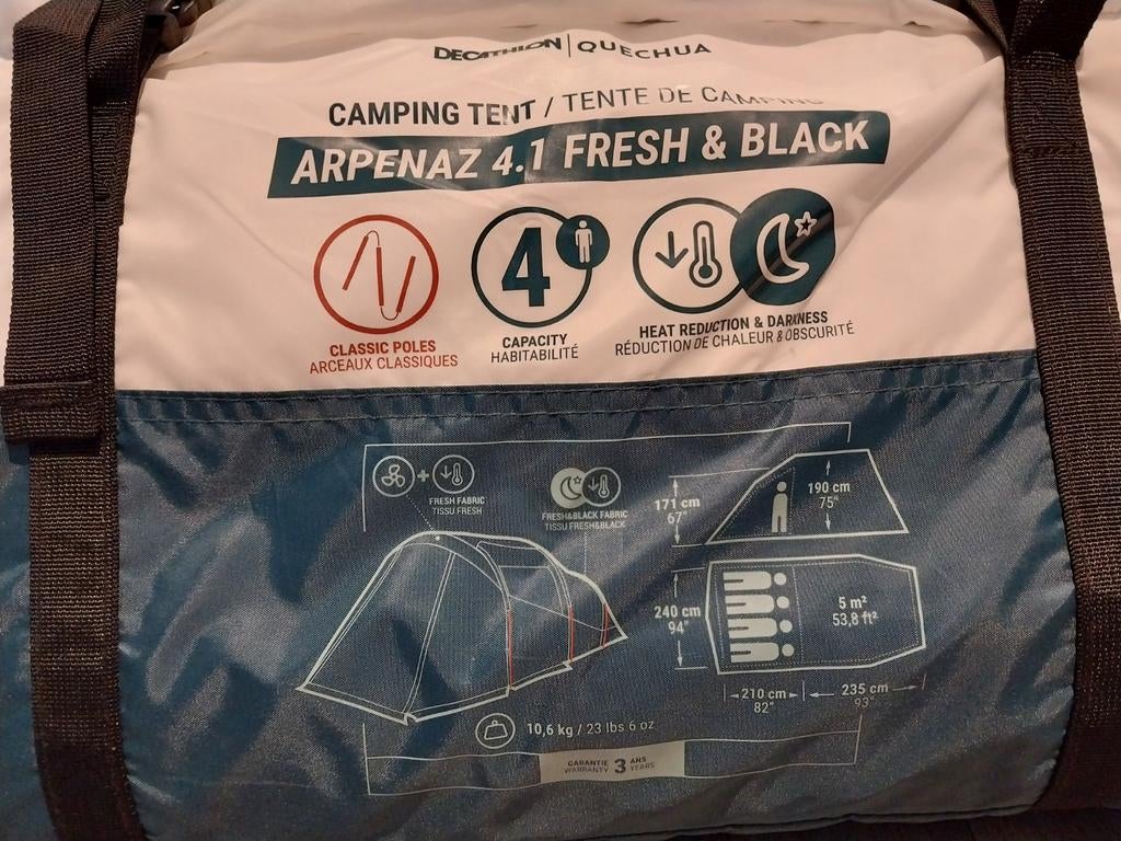 Quechua Arpenaz 4.1 Fresh & Black 4-persoons tent, Caravans en Kamperen, Tenten, Ophalen, Zo goed als nieuw, Tot en met 4