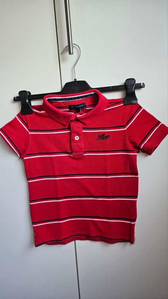 Tommy Hilfiger Polo Shirt Rood Gestreept - Maat 6, Ophalen of Verzenden, Zo goed als nieuw, Tommy Hilfiger, Jongen of Meisje