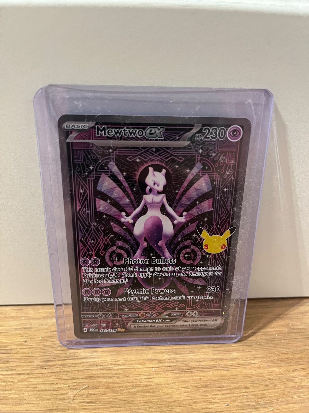 Mewtwo EX Celebrations Pokémon Kaart Mewtwo ex 151/128, Ophalen of Verzenden, Zo goed als nieuw, Losse kaart, Foil