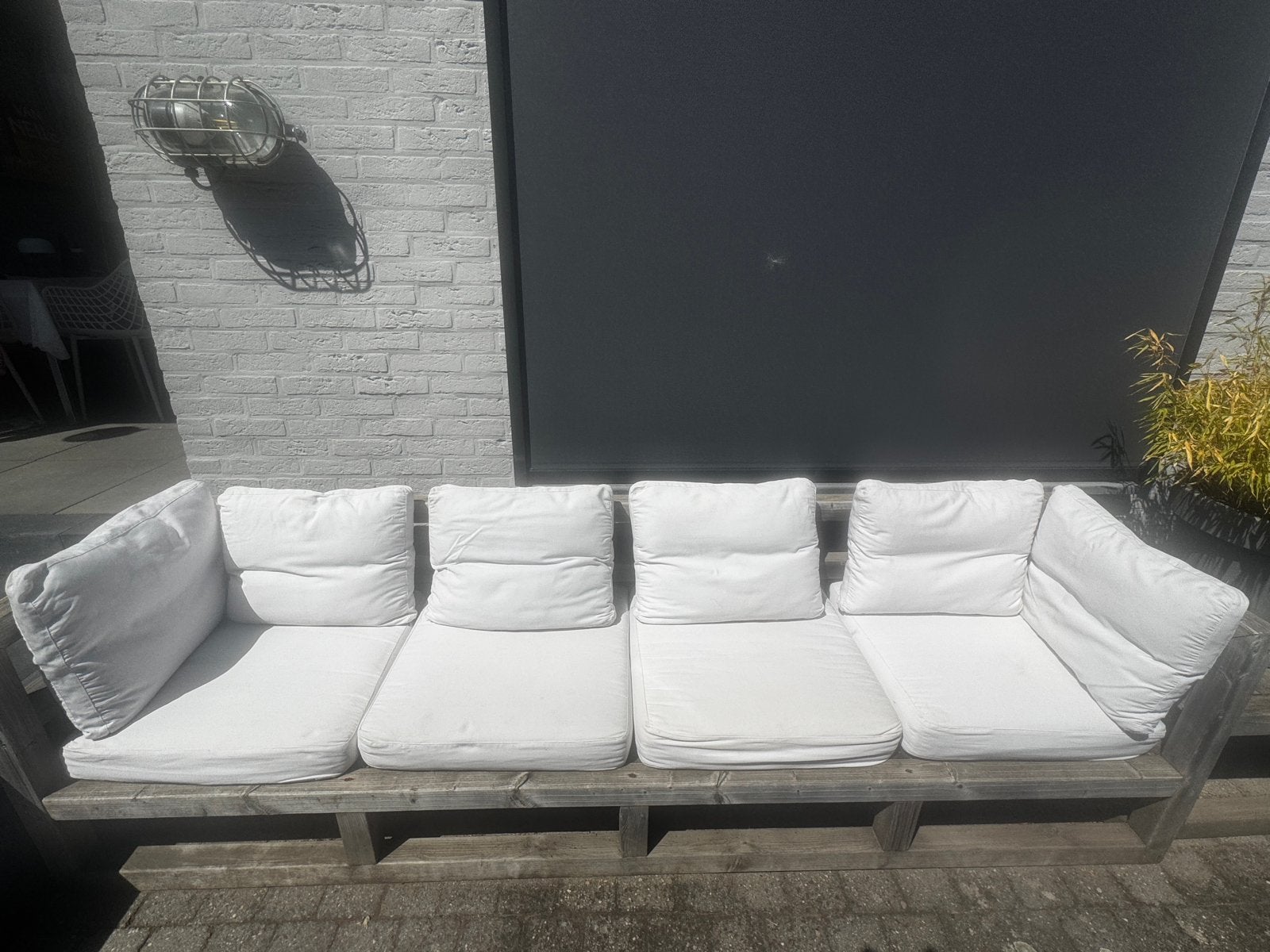 Grote houten tuinbank (opknapper) inclusief kussen, Ophalen, Gebruikt, Hout