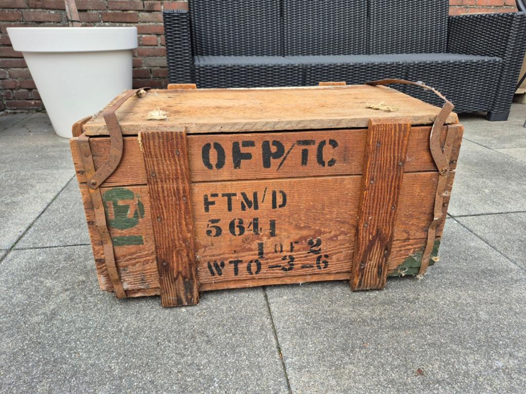 Vintage houten legerkist - Kist oorlog, Ophalen, Gebruikt, 50 tot 100 cm, Minder dan 50 cm