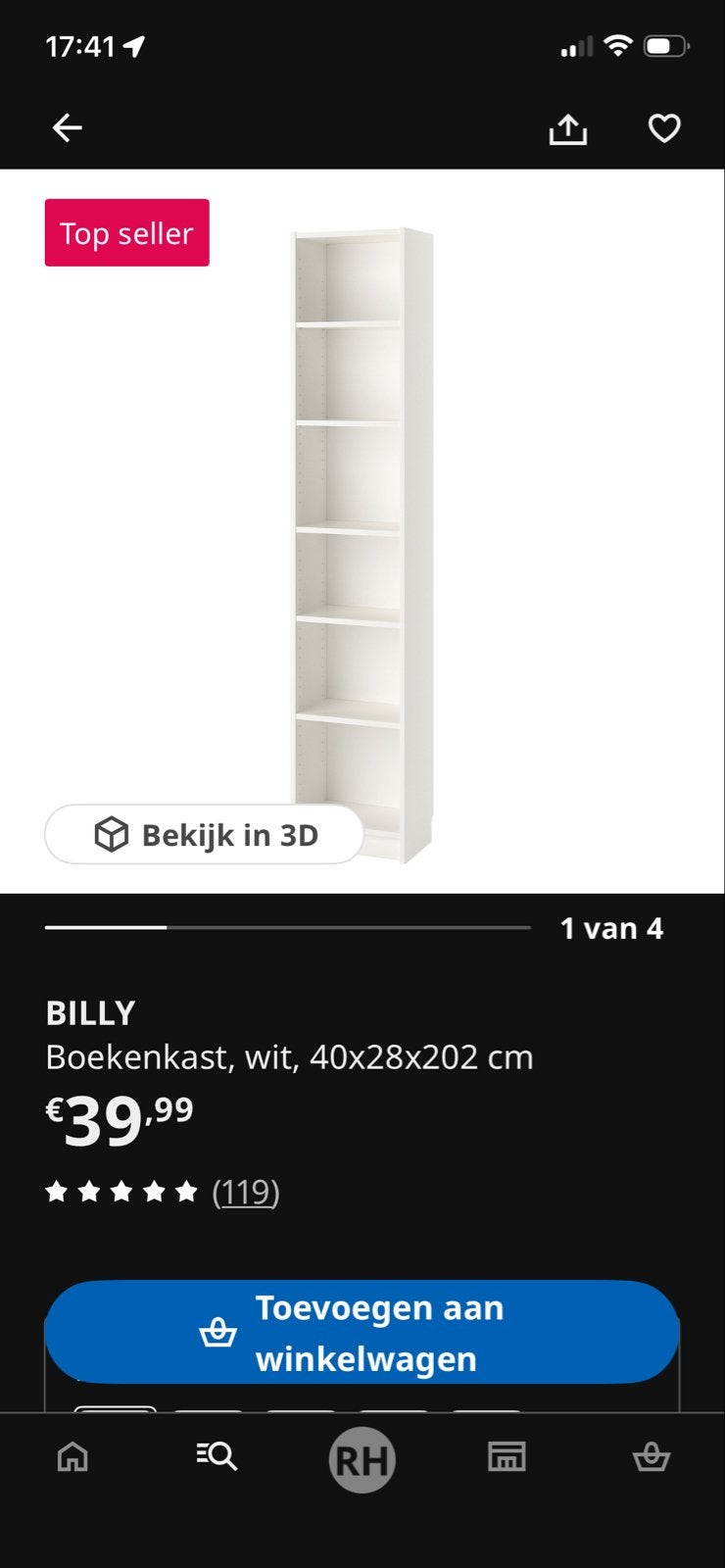 IKEA BILLY Boekenkast Wit - 40x28x202 cm, Ophalen, Met plank(en), Minder dan 50 cm, Gebruikt